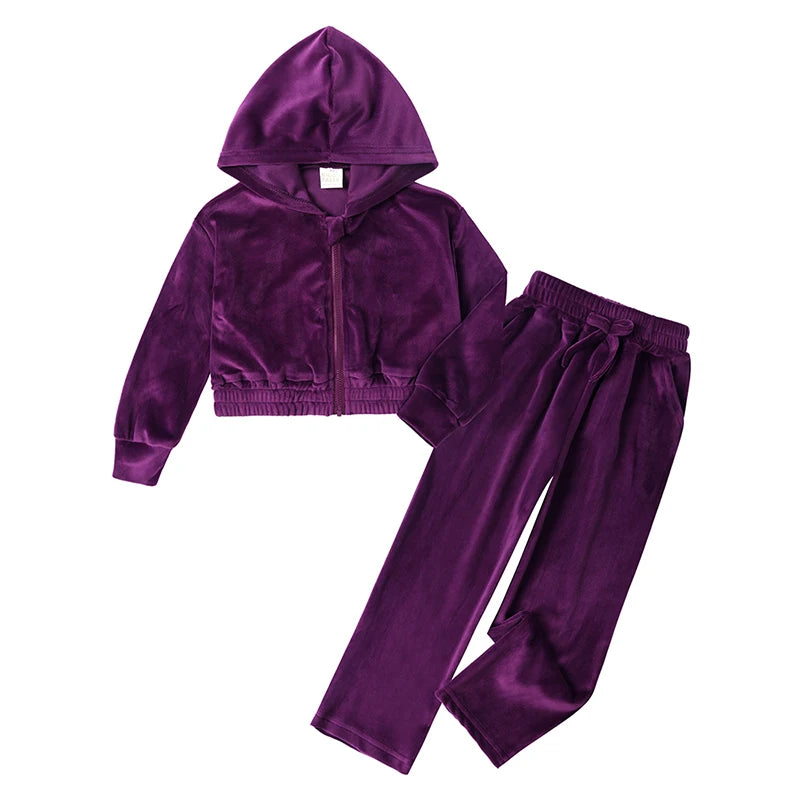 1-14Y Children Girls Velvet Tracksuits Kids Winter Autumn Th