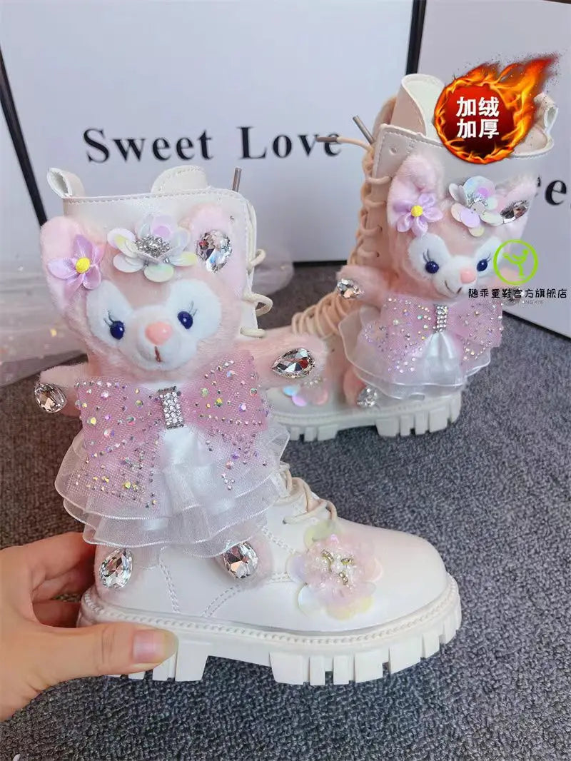 Girls' High Boots 2026 Winter Girls' Cartoon Sweet Plush Pri
