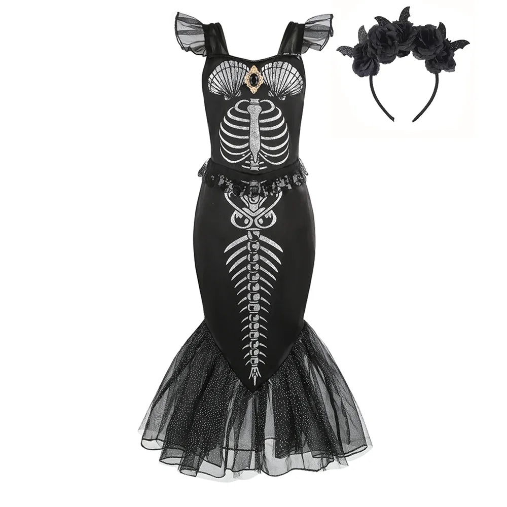Gothic Mermaid Skeleton Dress – Ages 2–10