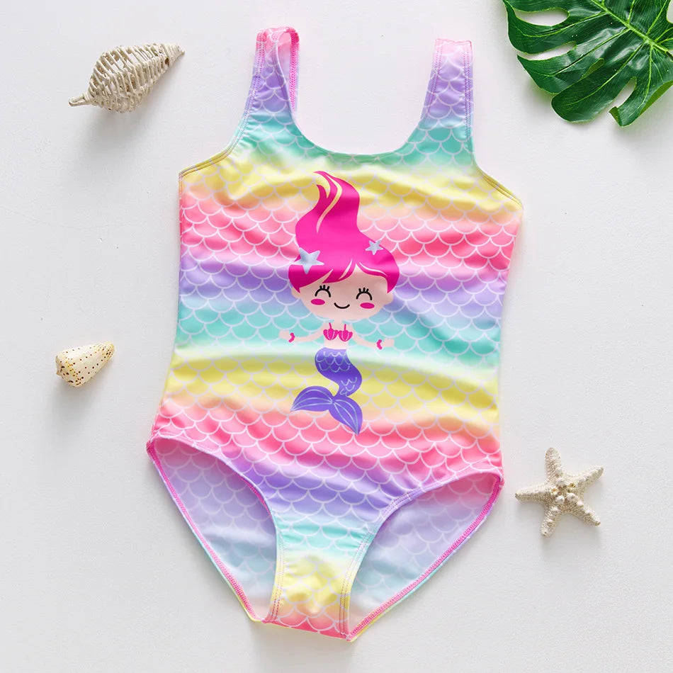 Girls Swimsuit One-Piece Mermaid Fish Scale Unicorn Children