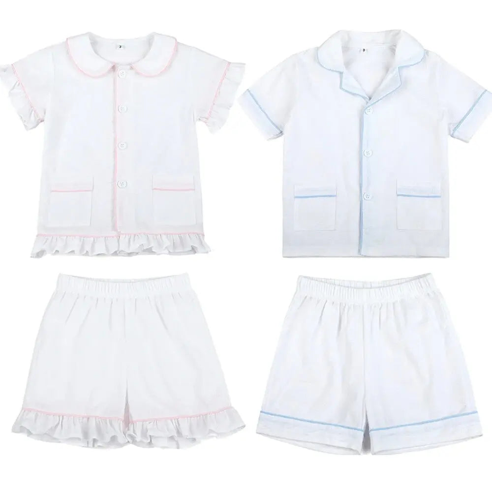 Ruffkids Summer Kids Pajamas Cotton Seersucker Sibling Match