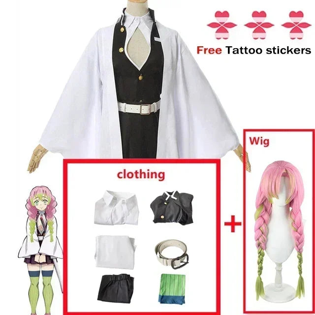 Anime Kanroji Mitsuri Cosplay Costume Kimono Haori Dress Wig