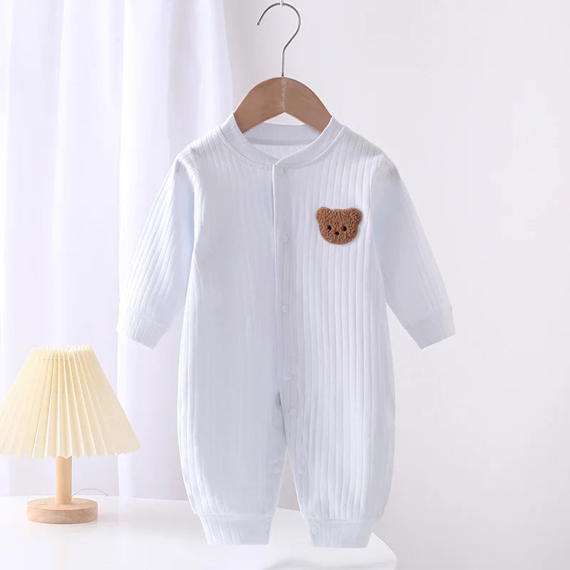 Spring Baby Romper Solid Color Bear Jumpsuit Cotton Autumn N