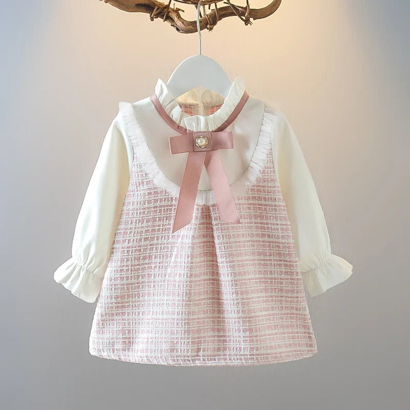 Checkered Long Sleeve Baby Girl Dress
