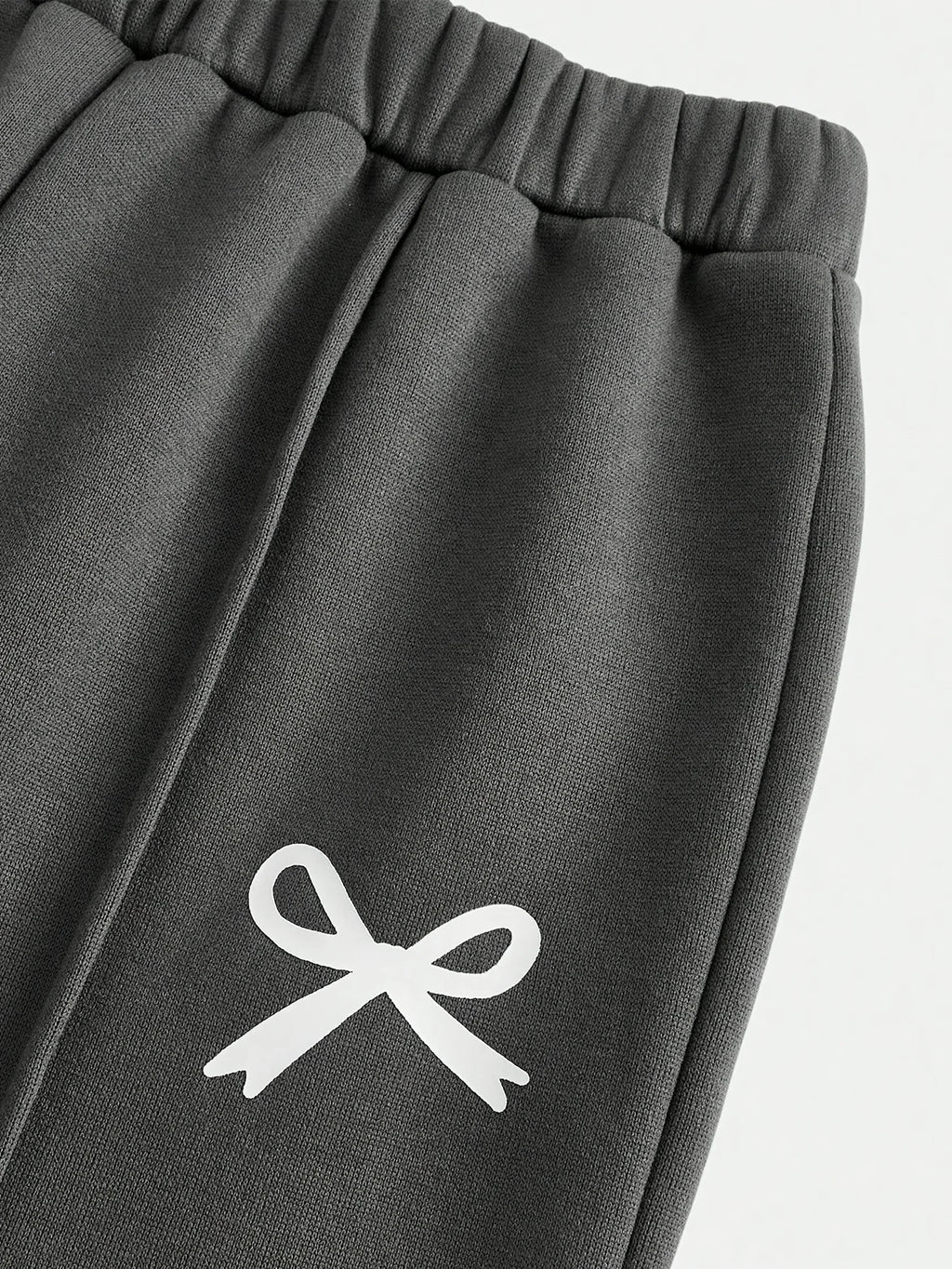 Girls' casual two-piece set: grey bow-accented sweatshirt an
