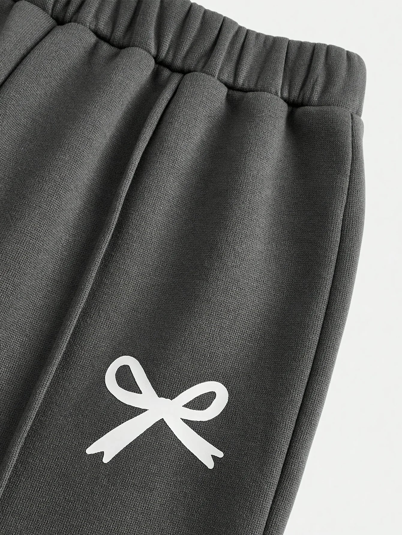 Girls' casual two-piece set: grey bow-accented sweatshirt an