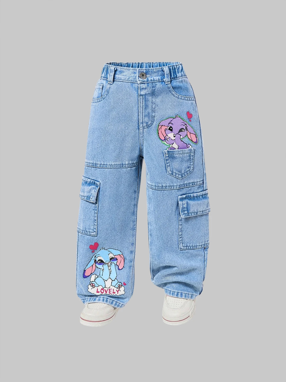2Pcs Girls' Spring/Summer Outfit: Cute Cartoon Rabbit Print