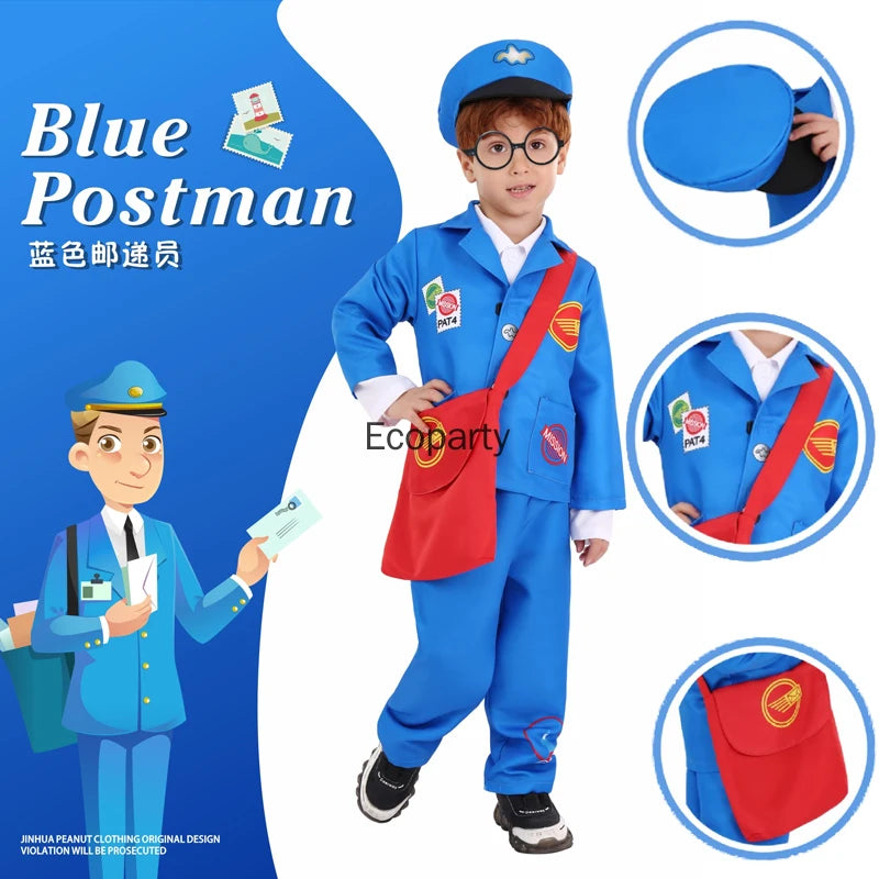 Blue Postman Costume with Hat & Bag