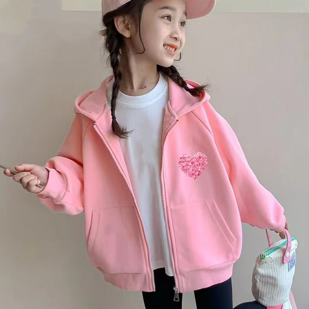 Heart Shape Coat Children Festival Gifts Zipper Style Hoodie