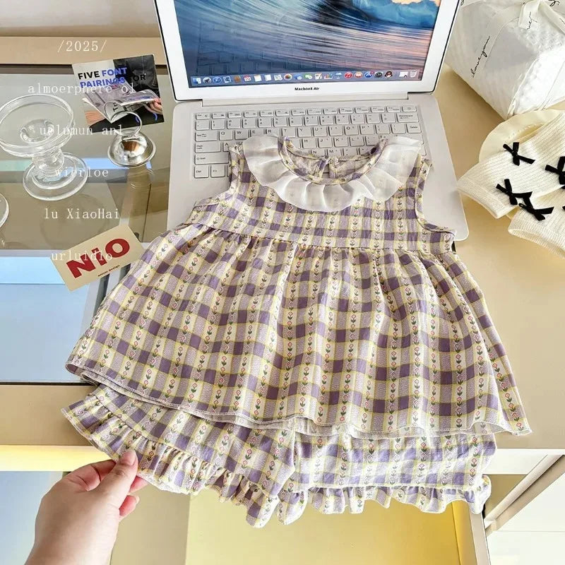 Two-Piece Set  Sleeveless Princess Dress with Floral Print,