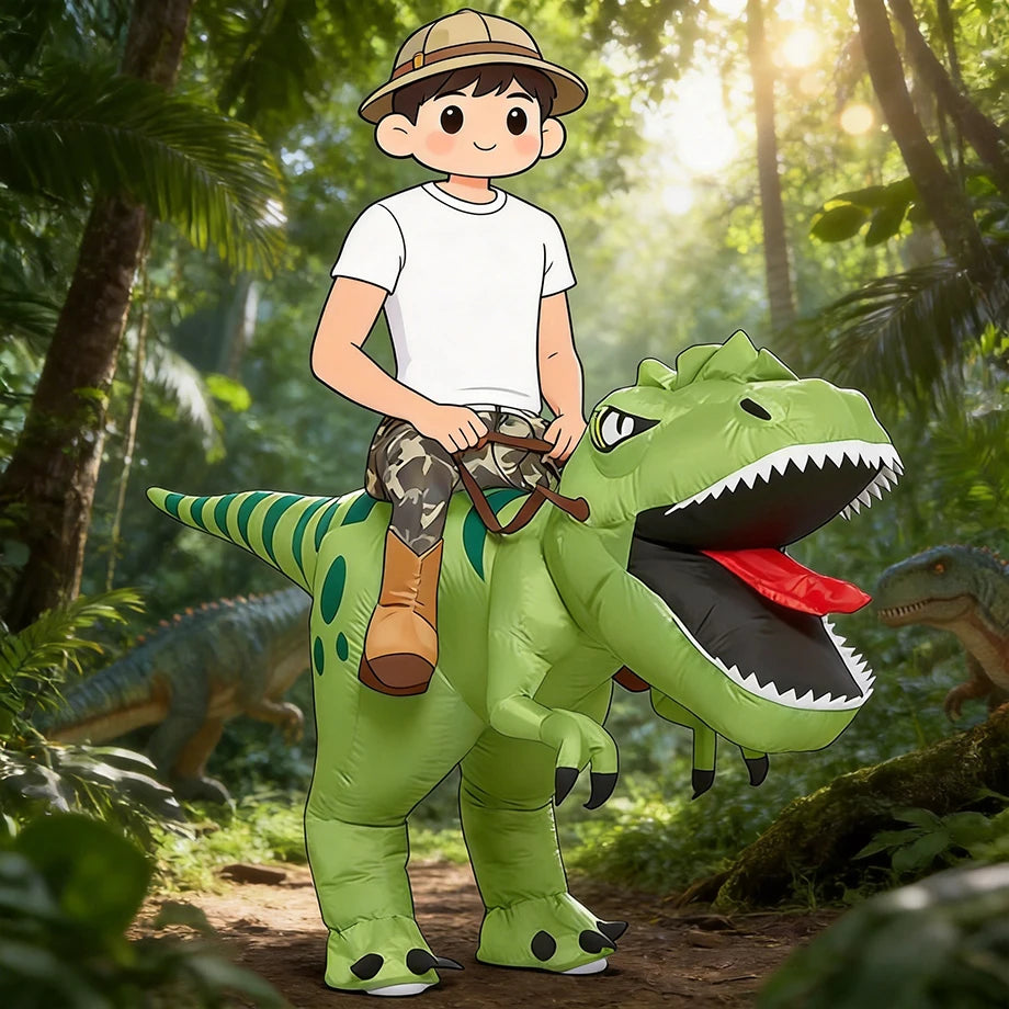 Animal Cartoon Riding T-Rex Inflatable Costume Dinosaur Role