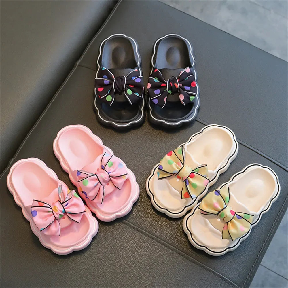 Kids Slippers Spring Autumn Girls Bow Wear Wear Non-slip Hom