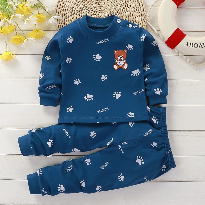 Autumn Sleepwear Pajamas For Girls Boys Long Sleeve Tops+Pan