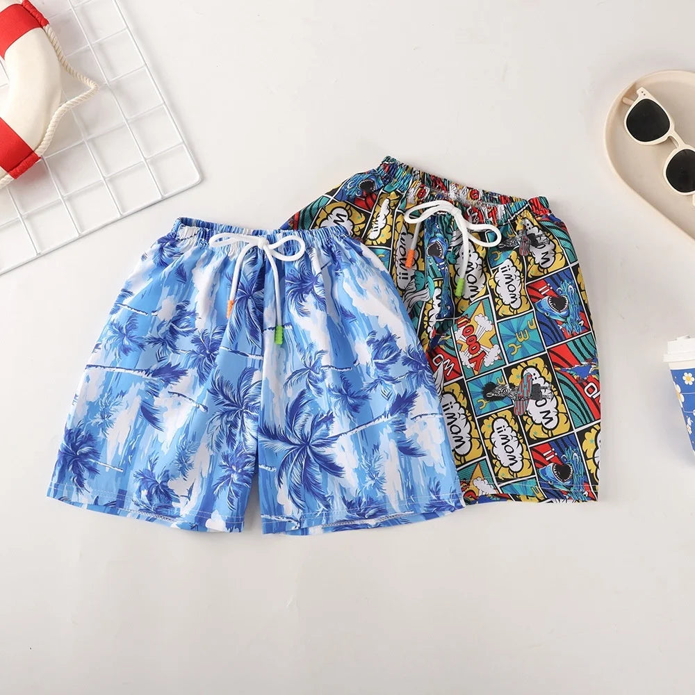 Kids Swim Trunks Summer Cartoon Prints Beach Shorts for Boys