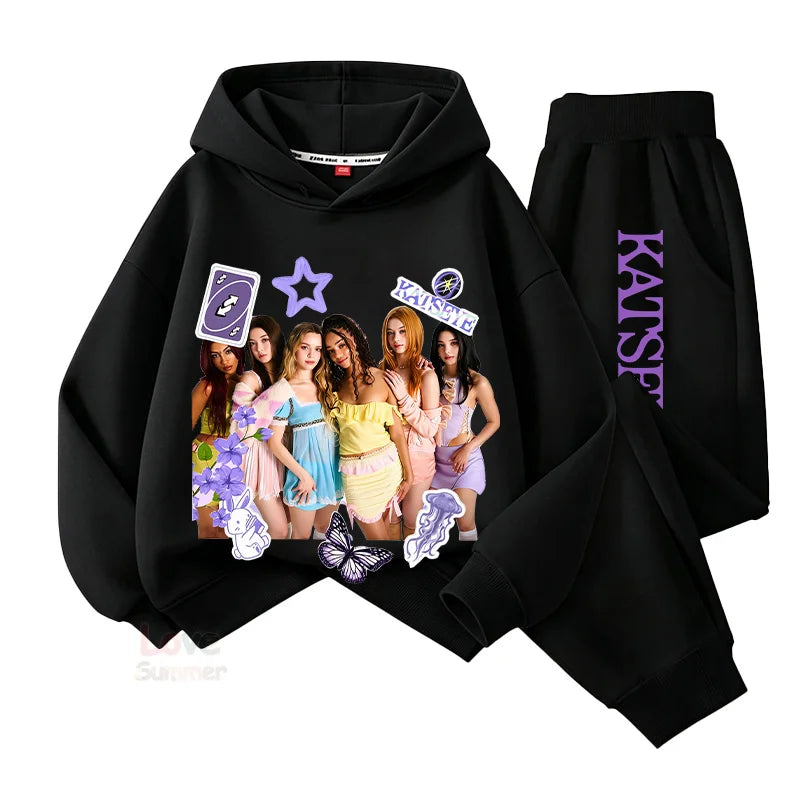 2026 autumn Katseye hoodie Girls Top Long Pant Two Piece Sui