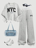 Girls 2Pcs Outfit NYC Letter Print Crew Neck Sweatshirt & Wi