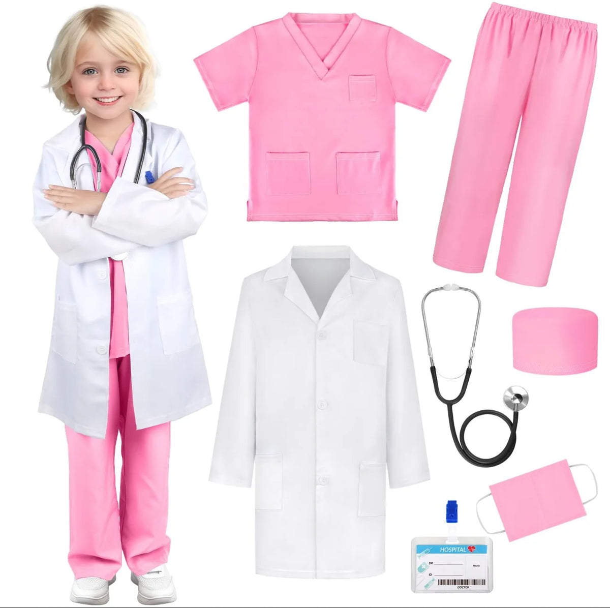 Kids Doctor & Nurse Costume with Accessories Set