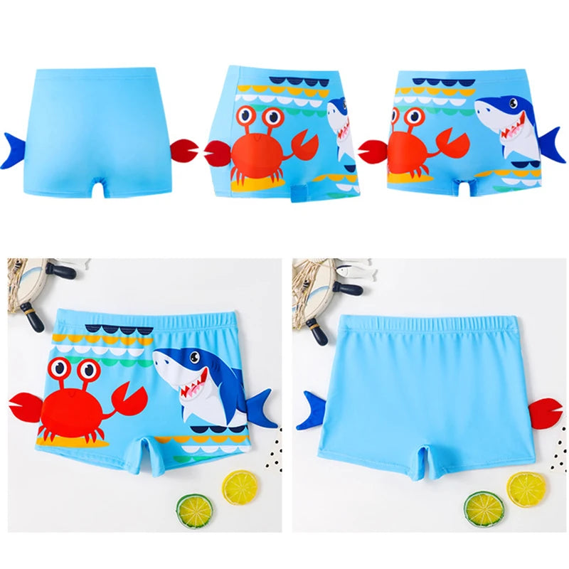 Boys Beach Trunks Toddler Boy Cartoon Crab And Shark Graphic