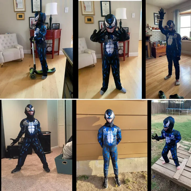 Kids Black Spider Costume Superhero Costume Onesie 3D Spande