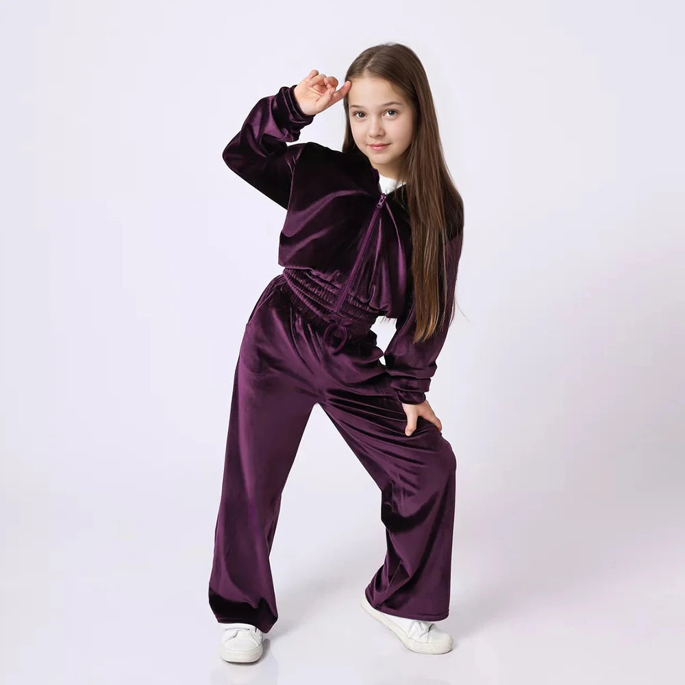 1-14Y Children Girls Velvet Tracksuits Kids Winter Autumn Th