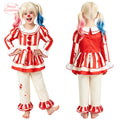 Kids Red White Striped Horror Clown Suit Halloween Cosplay C