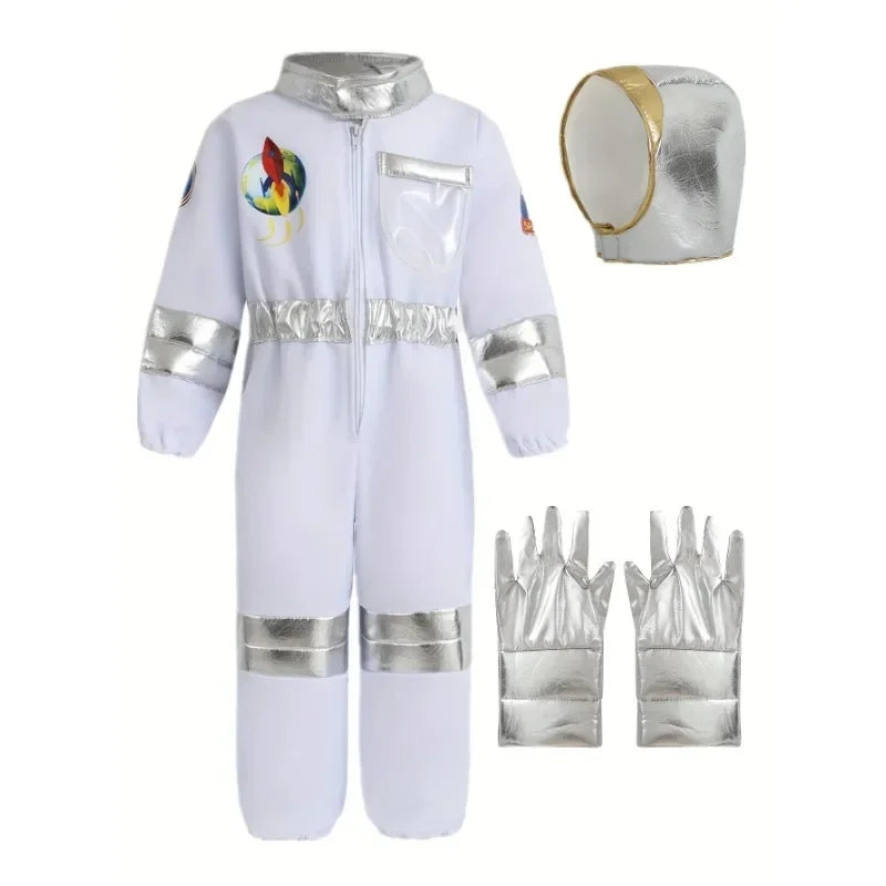 Kids US Astronaut Dressup Costume Deluxe Print Cartoon White