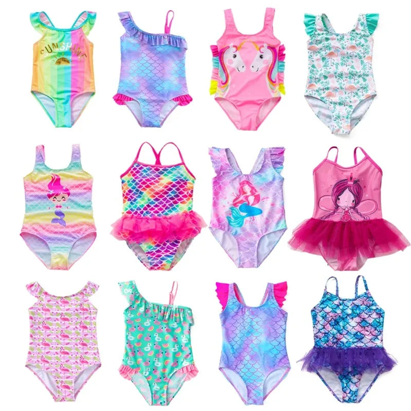 Girls Swimsuit One-Piece Mermaid Fish Scale Unicorn Children
