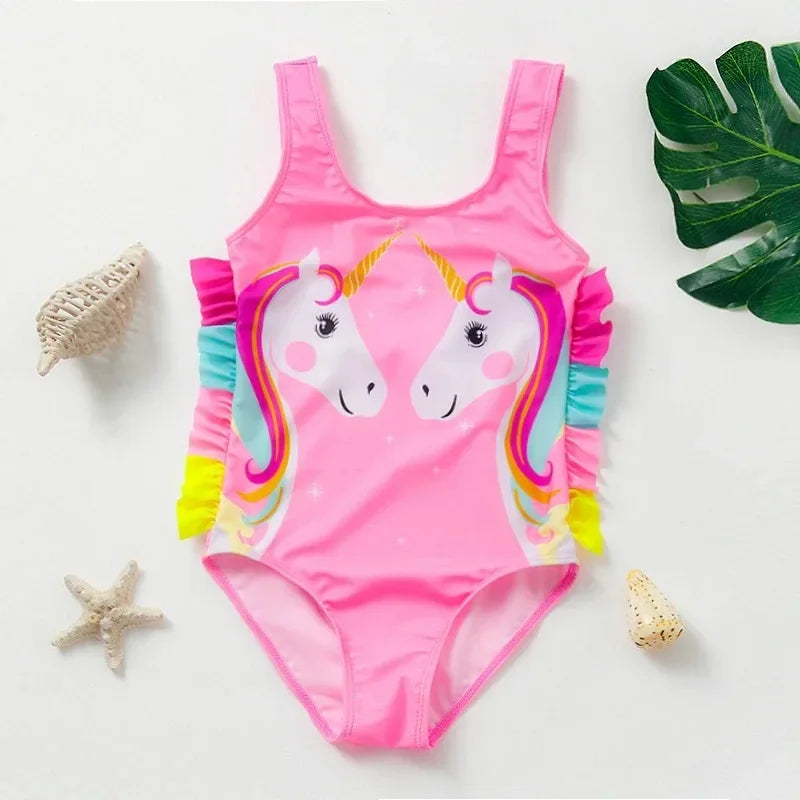Girls Swimsuit One-Piece Mermaid Fish Scale Unicorn Children