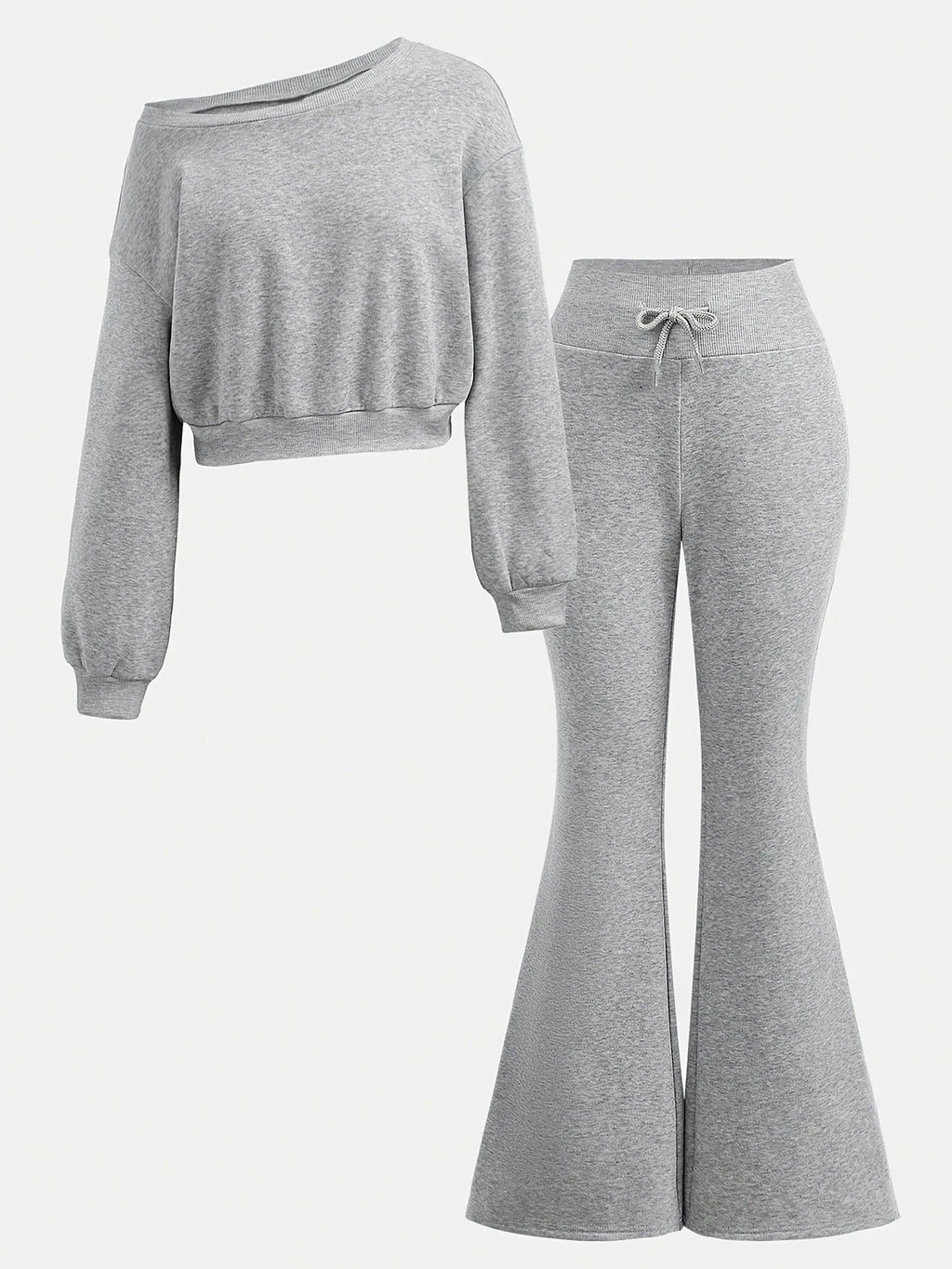 Two-piece set for girls: off-shoulder sweater paired with gr