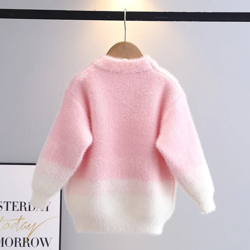 autumn winter teen girls sweater thickened faux mink fur chi