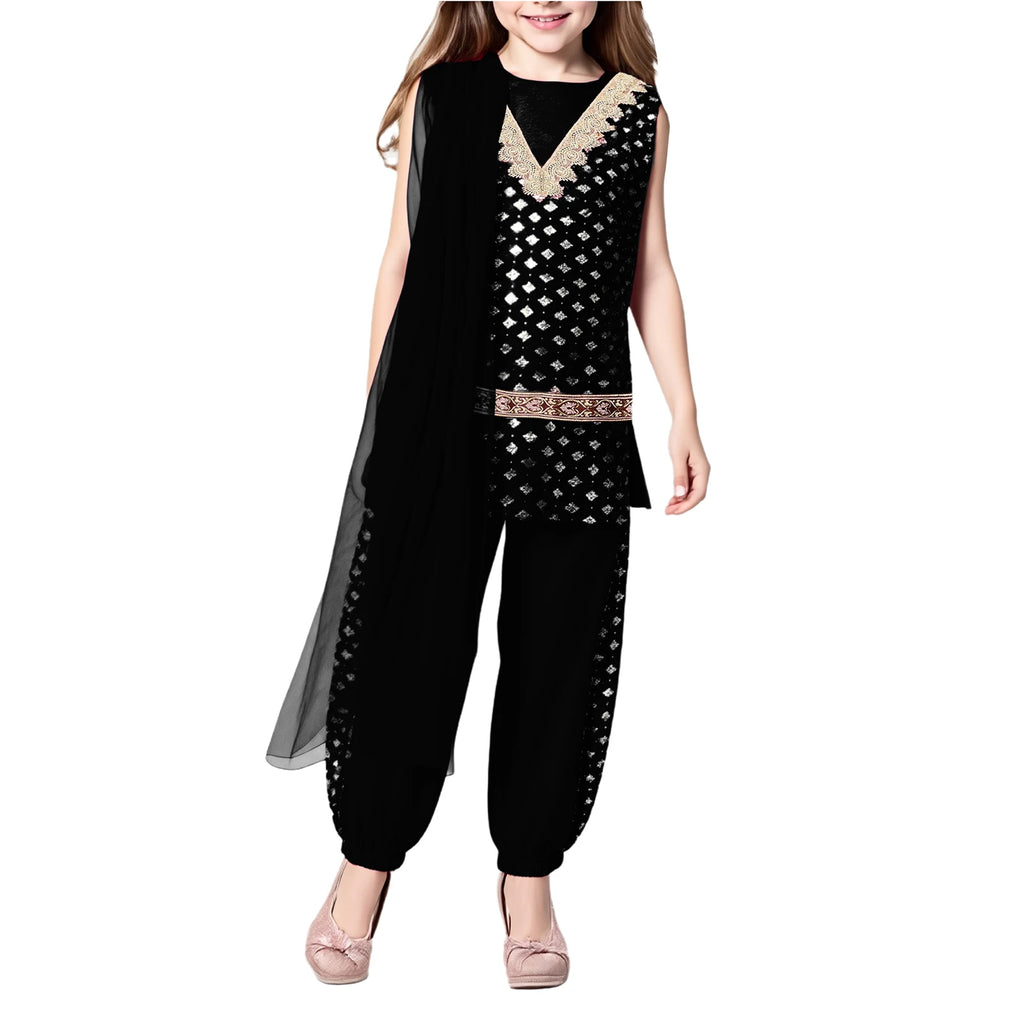 Girls' Kurta Set with Dupatta & Bloomers