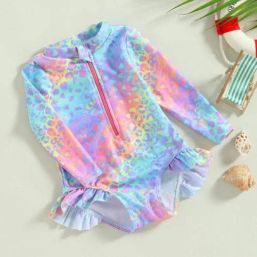 Baby Girl Fish Scale Print Swimsuit 1Piece Long Sleeve Swimw