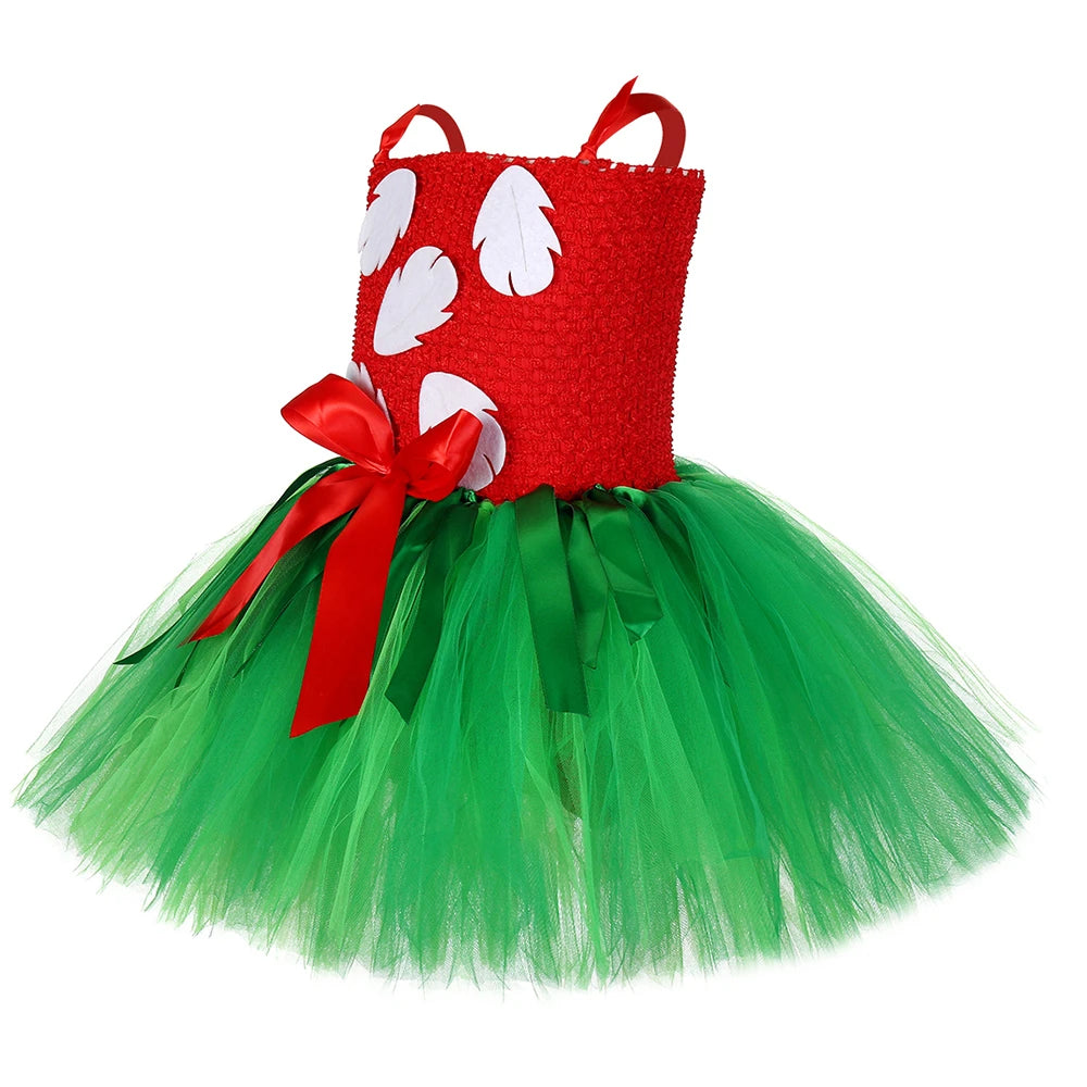 Red Green Hawaiian Girl Dress for Kids Tropical Aloha Style