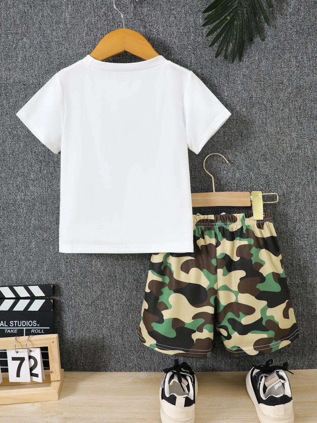 Boys Summer Clothing Set 2Pcs Breathable Fake Bag Print Shor