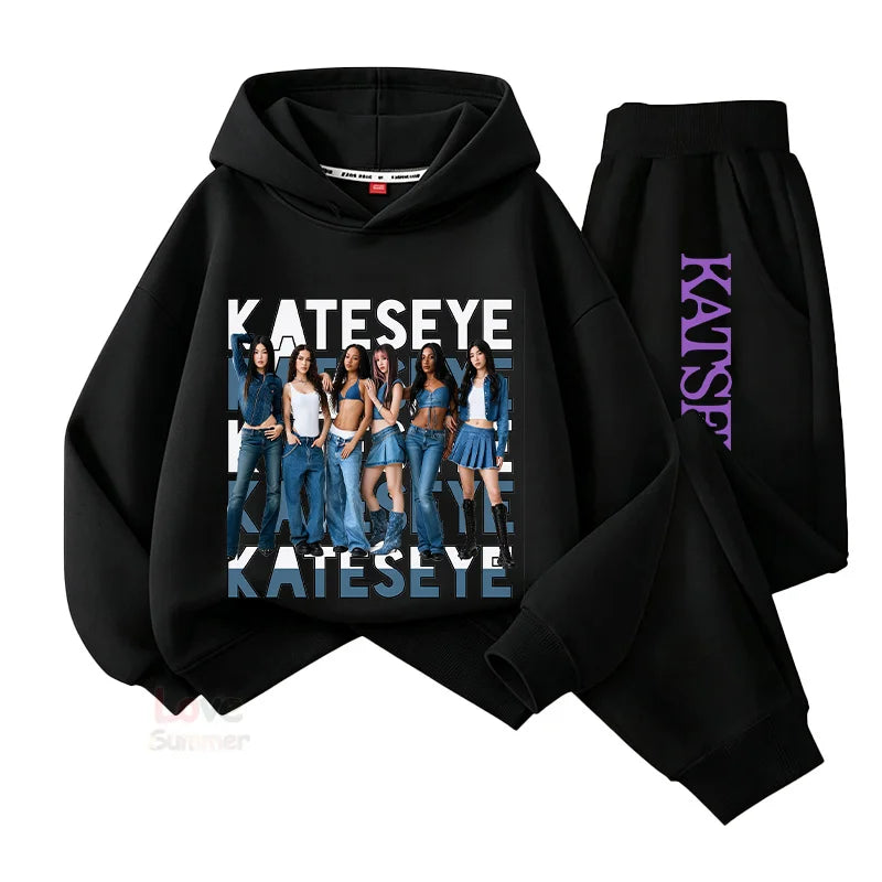 2026 autumn Katseye hoodie Girls Top Long Pant Two Piece Sui