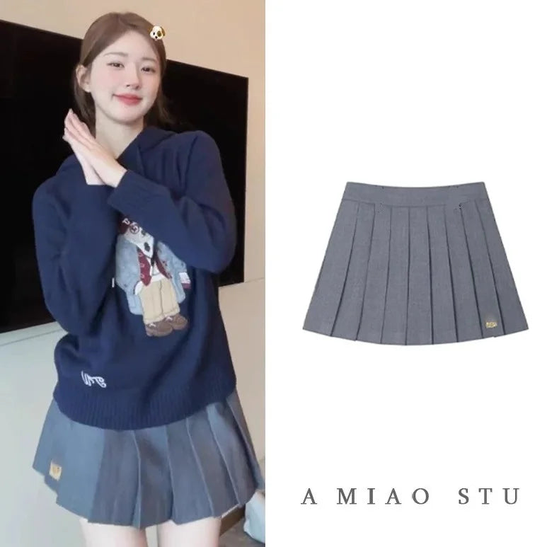 Gray A-Line Skirt School Uniform Style JK Pleated High Waist