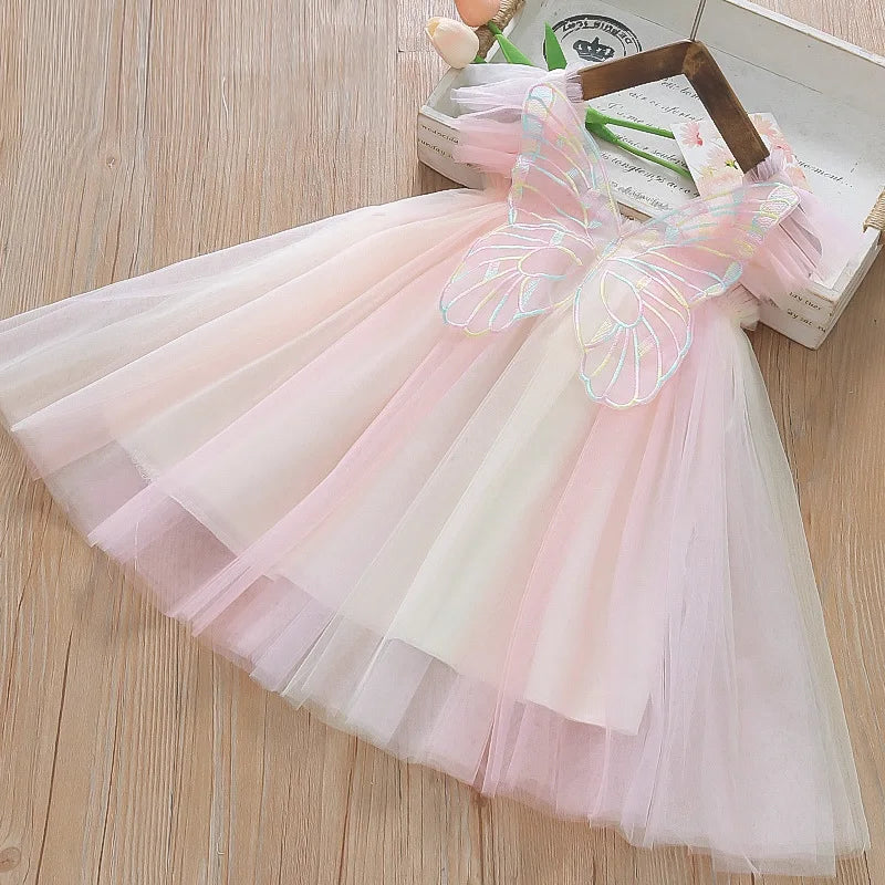 Butterfly Princess Dress – Beige Chiffon