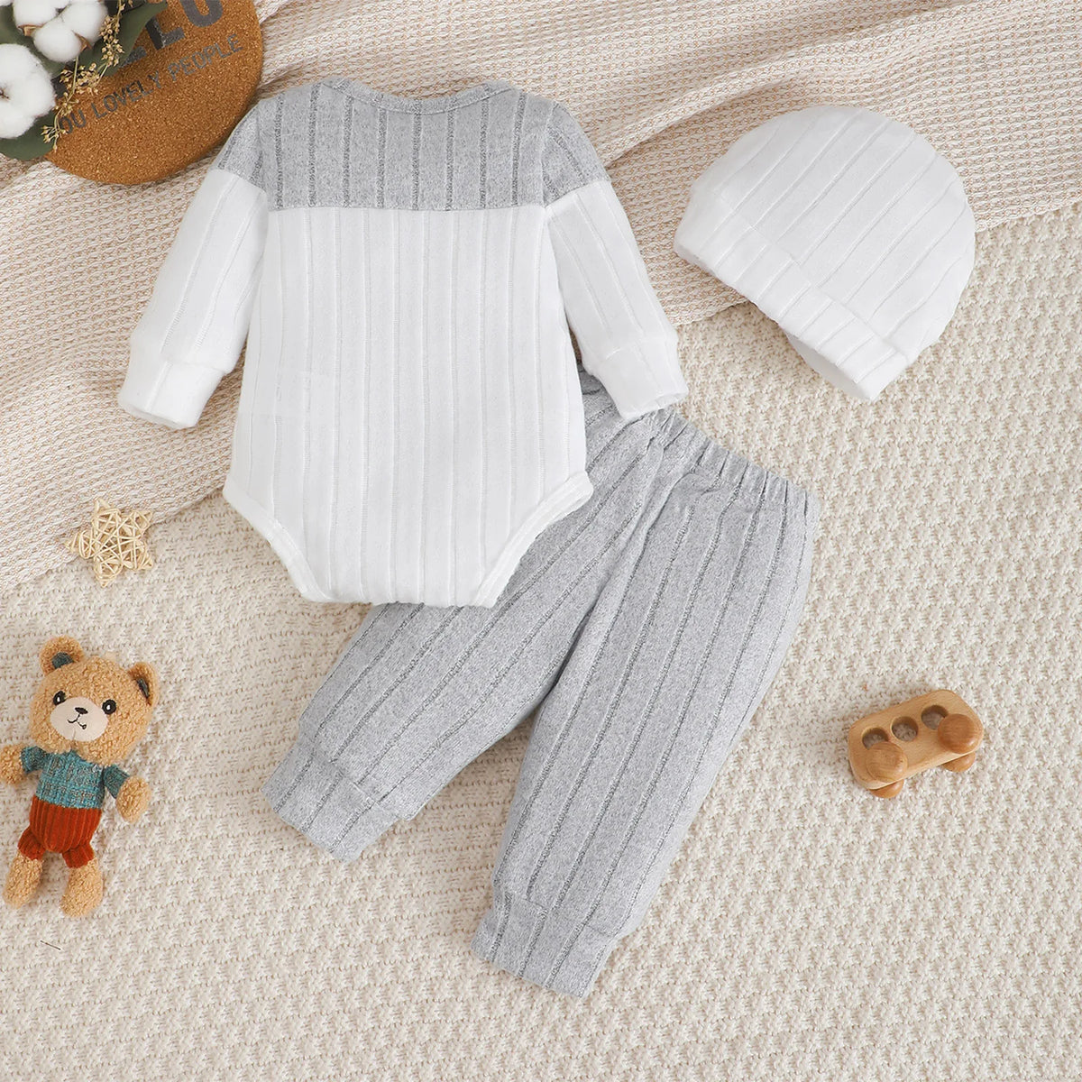3Pcs/Set of Newborn Baby Boy Color Blocked Long Sleeved Body