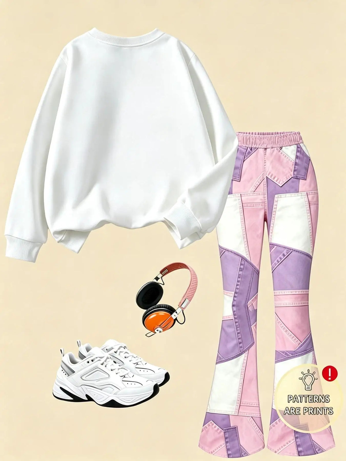 Girls' Autumn Outfit Set: Girls' Heart Print Round Neck Swea