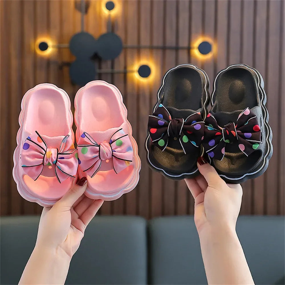 Kids Slippers Spring Autumn Girls Bow Wear Wear Non-slip Hom