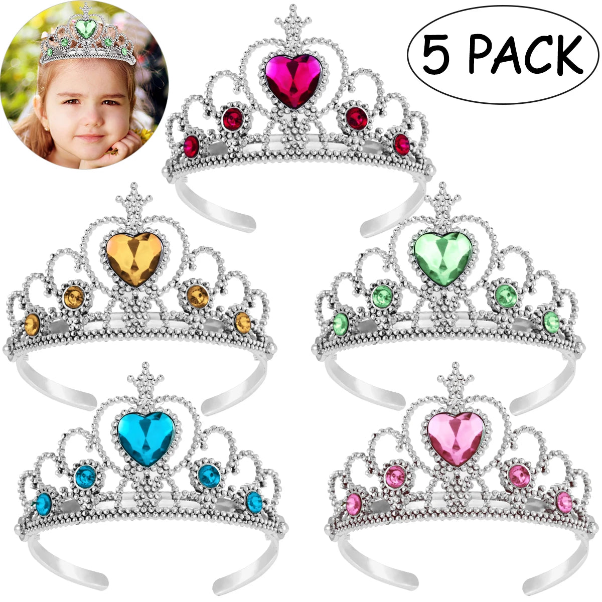 Princess Tiara Crown Set – 5 Sparkly Headpieces