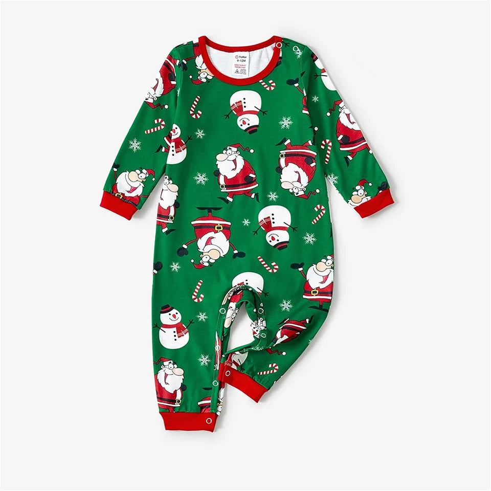 Santa Claus Snowman Print Matching Family Christmas Pajamas