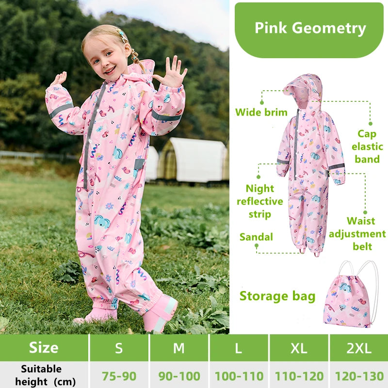 Camouflage Print Kids Raincoat With Visor Hood Reflective St