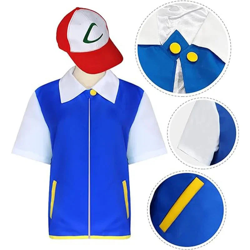 Men Anime Trainer Cosplay Costume Boys Ash Ketchum Adult for