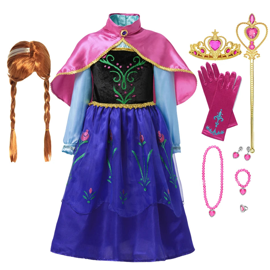 Summer Fancy Queen Elsa Anna Costume Girls Princess Dress To