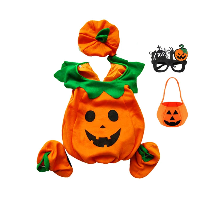2026 Baby Girls Boys Children Jumpsuit Halloween Pumpkin Cos