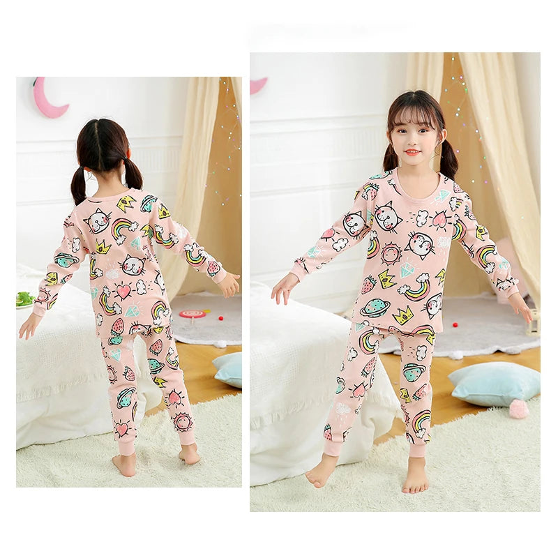 100% Cotton Pajamas Kids Girl Winter Pink Cat Teenager Girls