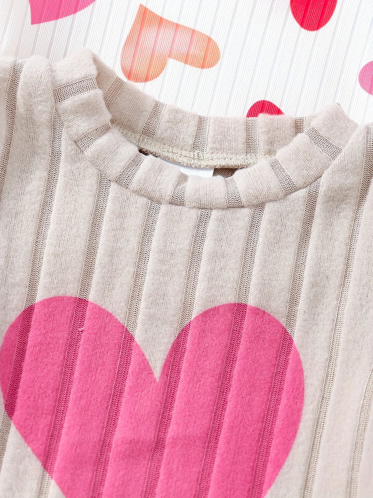 Baby Girl Autumn Winter 3PCS Set Cute Heart Print Ribbed Fab
