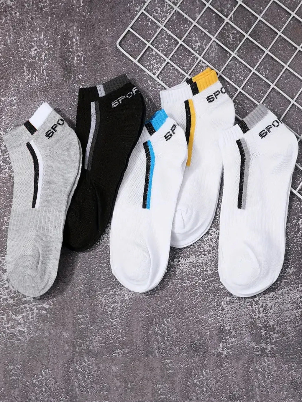 30Pairs Men's Color-block Mesh Breathable Ankle Socks Absorb