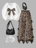 Girls 2PCS Leopard Print Outfit Set for 4-8Y, Long Sleeve Sw